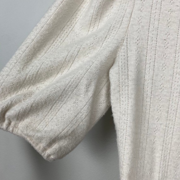 LOFT Puff Sleeve Sweater Blouse Button Up Short Sleeve Cream White Cottage XS‎ - Picture 5 of 10